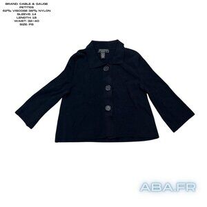 Adorable Black Cable & Gauge Vintage 50s Inspired Collared Sweater Big Buttons S